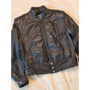 Berman's Vintage 80s Moto Cafe Racer Classic Black Leather Biker Jakcet Size 40
